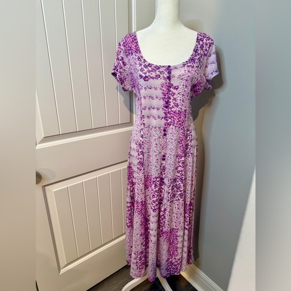 Floral Patchwork Print Maxi Dress Lavender Purple Vintage - Picture 6 of 7